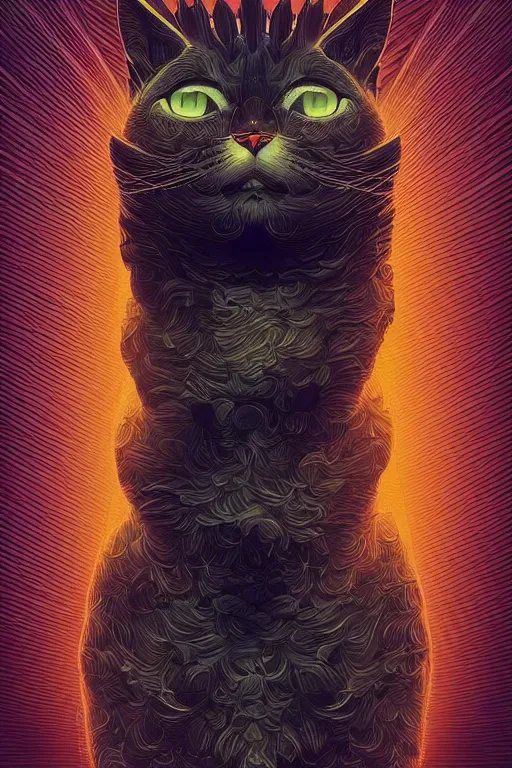 Image similar to demon cat. art by mike winkelmann, vector art, illustration, highly detailed,