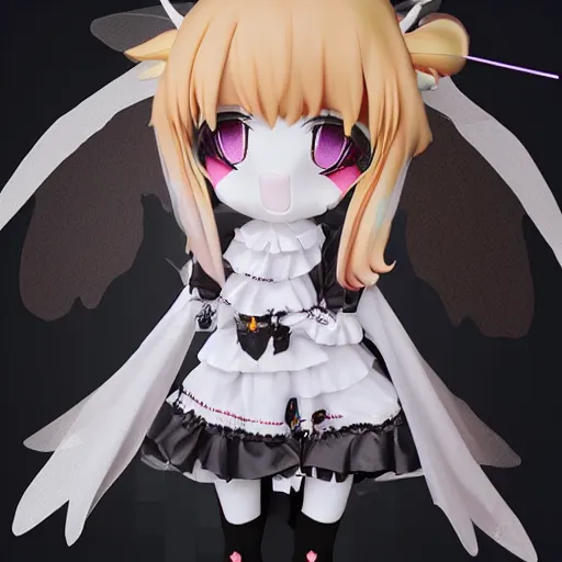 Image similar to cute fumo plush of a magical girl from the depths of hell, gothic maiden of the dark, tattered wings, decay, halloween, cursed, vray