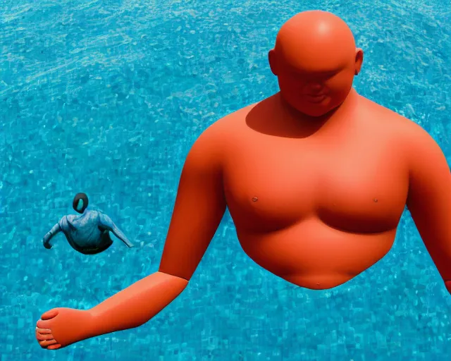 Image similar to a long shot of a giant award winning sculpture of a human head made out of pool toys, on the surface of the ocean, in the style of chad knight, hyper detailed, hyper realistic, ray tracing, 8 k resolution, sharp focus, realistic water
