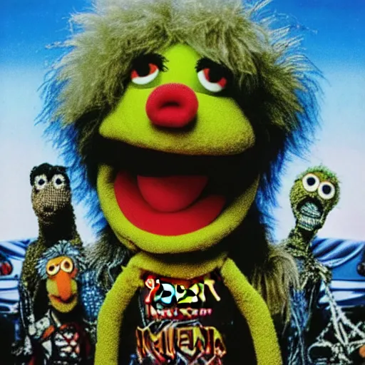 Prompt: animal the muppet on iron maiden album cover, 8 k resolution hyperdetailed scary dystopian surrealism