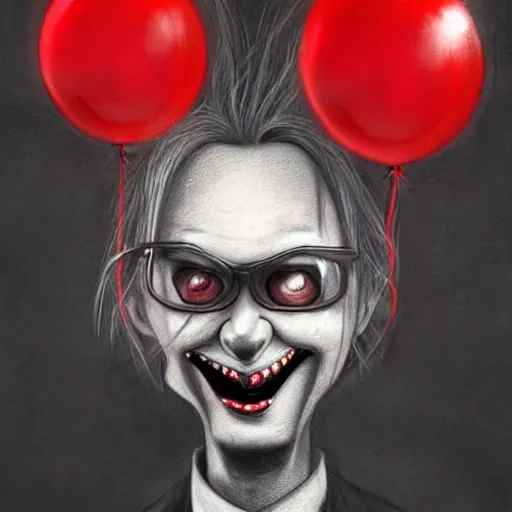 Prompt: surrealism grunge cartoon portrait sketch of slender man with a wide smile and a red balloon by - michael karcz, loony toons style, chucky style, horror theme, detailed, elegant, intricate