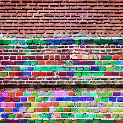 Image similar to a brick wall with rainbow coloured bricks