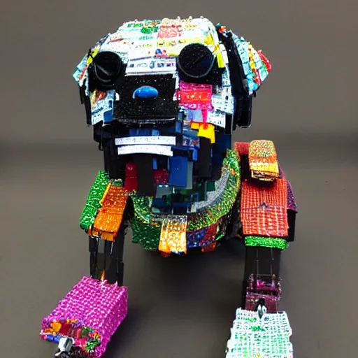 Prompt: a dog made entirely out of recycled toy parts