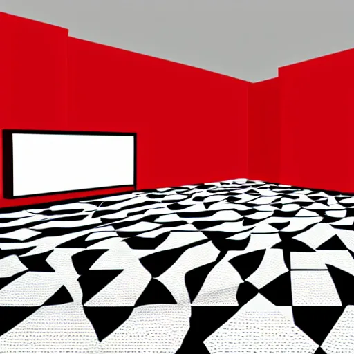 Prompt: an empty room with a red carpet and checkered walls, pixel art by miyamoto, reddit, net art, creepypasta, ps 1 graphics, xbox 3 6 0 graphics