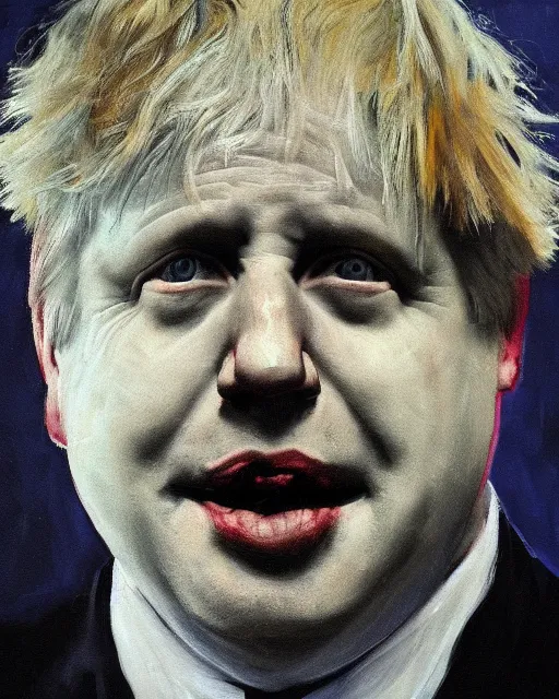 Image similar to dark impressionist painting of a horror portrait of boris johnson