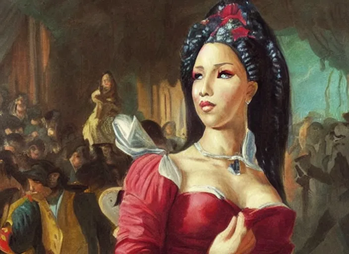 Image similar to romanticism painting of nicki minaj during the french revolution