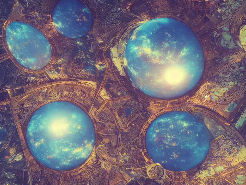 Image similar to 3 d render, sunlight study, the universe is a spheroid region 7 0 5 meters in diameter, art nouveau, by georg flegel and ( ( ( ( ( lisa frank ) ) ) ) ), 8 k, sharp focus, octane render