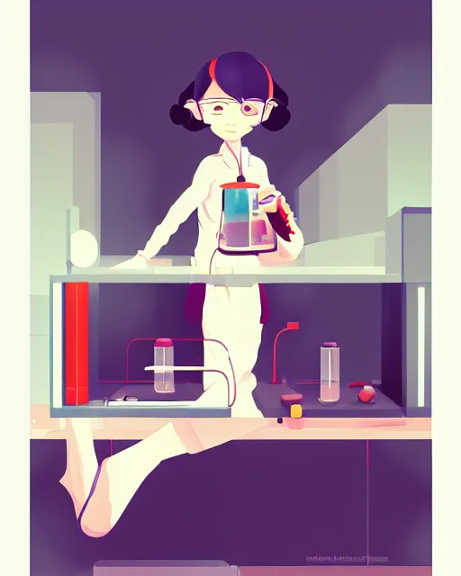 Image similar to a little girl in science lab experiment. clean cel shaded vector art. minimalist illustration art by lois van baarle, artgerm, helen huang by makoto shinkai and ilya kuvshinov, rossdraws