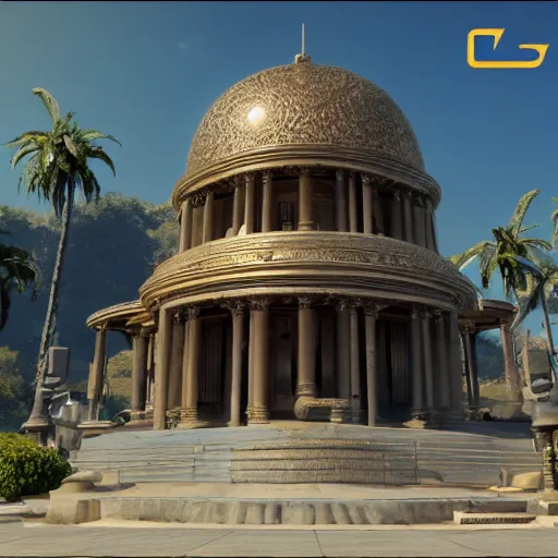 Image similar to dolby vision, unreal engine 5, 8k, snake snaped temple,