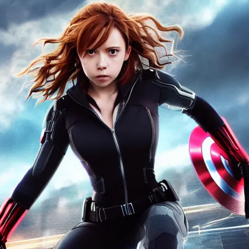 Image similar to Still image of Ochako Uraraka as Black Widow in Avengers (2012), cinematic shot, 8k, hyperdetailed,