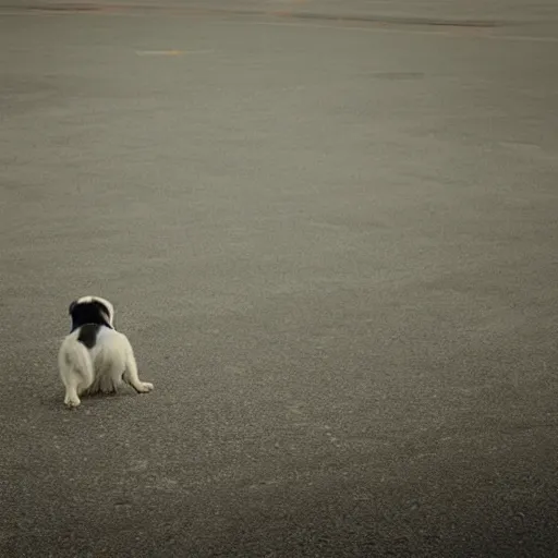 Prompt: a dog, he's alone looking at people, a dark time hyper realistic