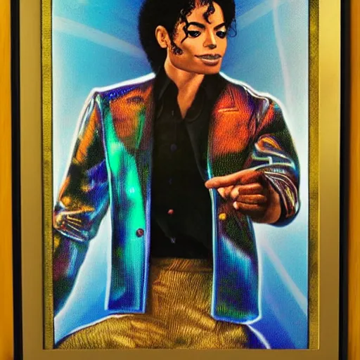 Image similar to holographic triptych depicting the emancipation of michael jackson