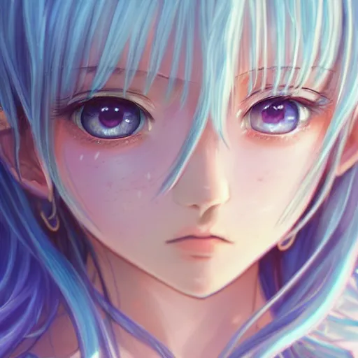 Prompt: closeup portrait of a very beautiful anime girl, pastel art, macro, long braided curly white hair, sky blue eyes, full round face, short smile, casual clothes, winter setting, cinematic lightning, medium shot, mid-shot, highly detailed, trending on Artstation, Unreal Engine 4k, cinematic wallpaper by Stanley Artgerm Lau, WLOP, Rossdraws, James Jean, Andrei Riabovitchev, Marc Simonetti, and Sakimichan