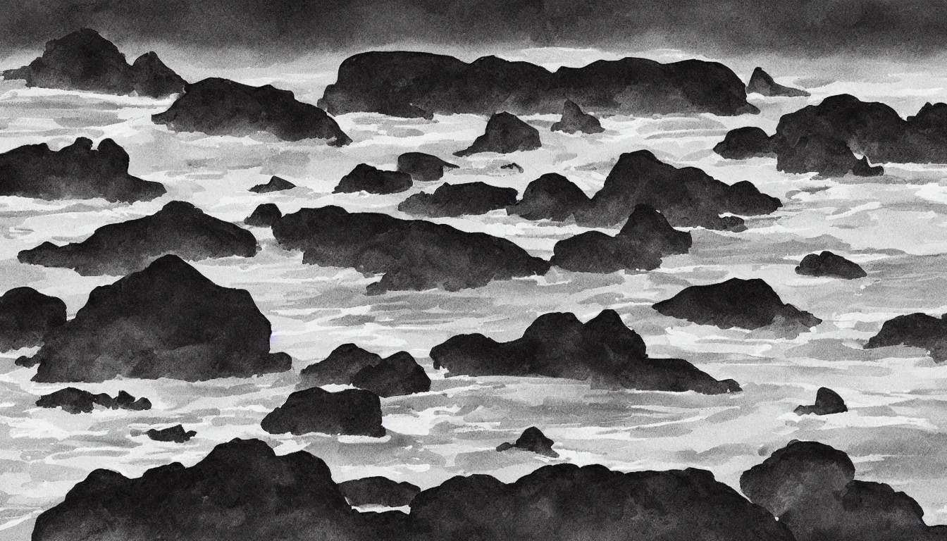 Prompt: oregon coast chinese ink brush