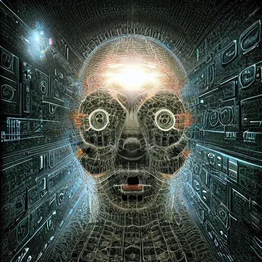 Image similar to humanity trapped in the neuromorphic metaverse blending minds with machines hyperdetailed surrealism