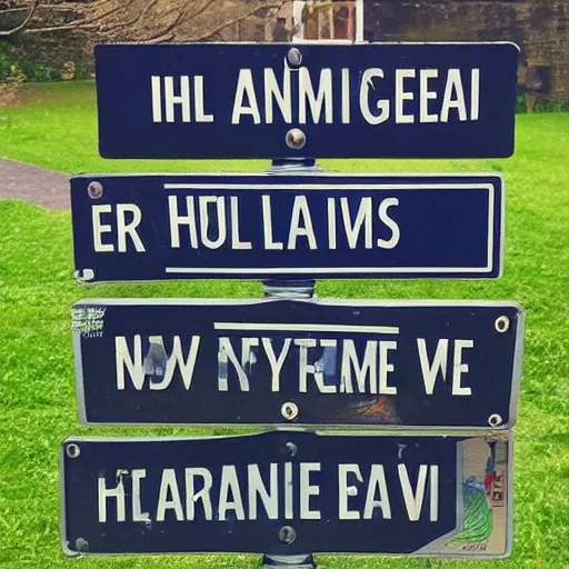 Prompt: a street sign with the text “hale avenue”, cambridge, england