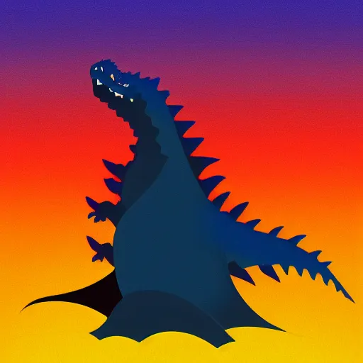 Image similar to a blue water wave in the silhouette shape of Godzilla, cartoon drawing