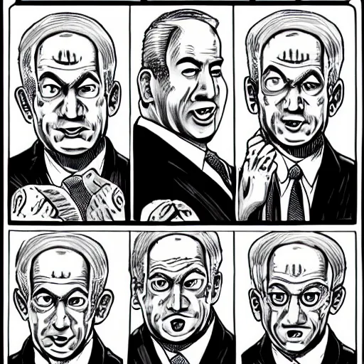 Image similar to Benjamin Netanyahu as a terrifying monster by Junji Ito