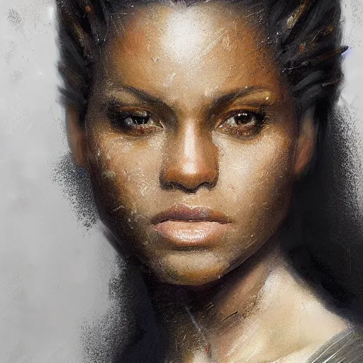 Image similar to portrait of a woman by greg rutkowski, youn jedi knight, black, afro hair, prettt, star wars expanded universe, she is about 2 0 years old, wearing jedi robes, highly detailed portrait, digital painting, artstation, concept art, smooth, sharp foccus ilustration, artstation hq