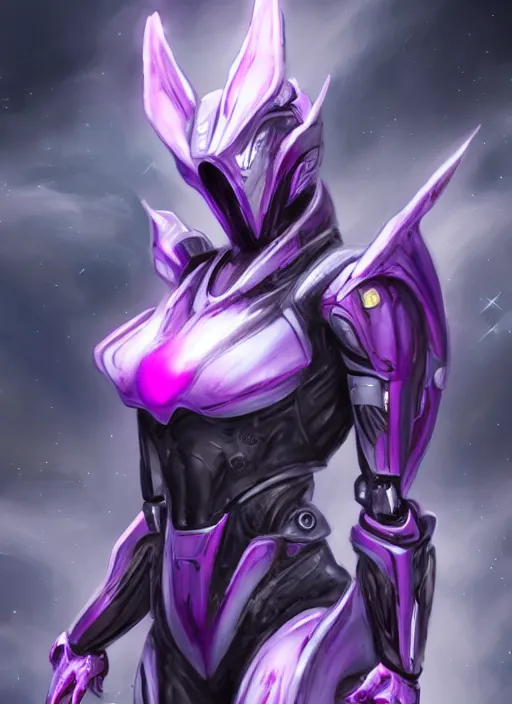 Image similar to cinematic goddess close shot, galactic sized proportional stunning beautiful hot female warframe, sleek mecha female dragon head, metal ears, led purple eyes, smooth fuschia skin, smooth silver armor, floating in space, holding a galaxy, epic proportions, epic size, epic scale, furry art, dragon art, giantess art, warframe fanart, furaffinity, octane