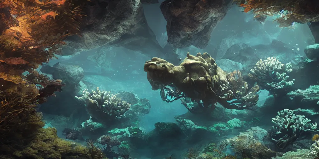 Image similar to underwater enviroment with Centrophryne spinulosa, unreal 5, hyperrealistic, realistic, photorealistic, dynamic lighting, highly detailed, cinematic landscape, studio landscape, studio lighting