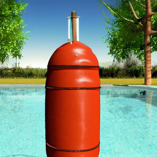 Prompt: floating gas cylinder with 10 pears on top, photo realistic, award winning