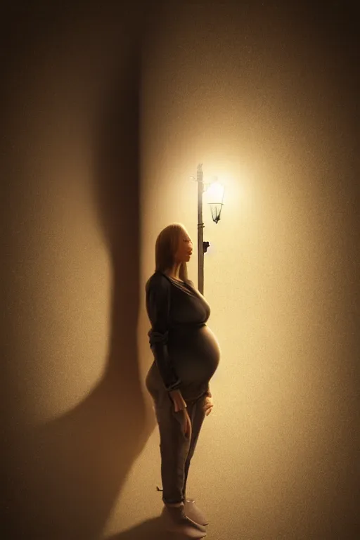 Image similar to pregnant woman under street light, highly detailed, sharp focused, ultra realistic digital concept art by Joongwon Charles Jeong