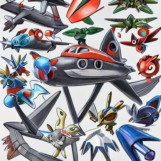 Prompt: steel type plane pokemon, ken sugimori art