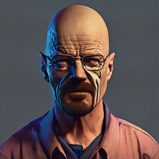 Image similar to walter white as the joker, trending on artstation, artstationhd, octane render, cgsociety, cinema 4 d,, greg rutkowski