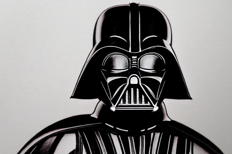 Image similar to darth vader helmet, pencil drawing, red and black, chiaroscuro, high detail, perfect artwork, clean lines