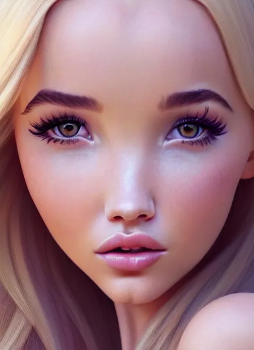 Image similar to a gorgeous female photo of a mix of dove cameron and madison beer, professionally retouched, soft lighting, wearing a feather dress, realistic, smooth face, perfect eyes, wide angle, sharp focus on eyes, 8 k high definition, insanely detailed, intricate, elegant, art by artgerm and wlop