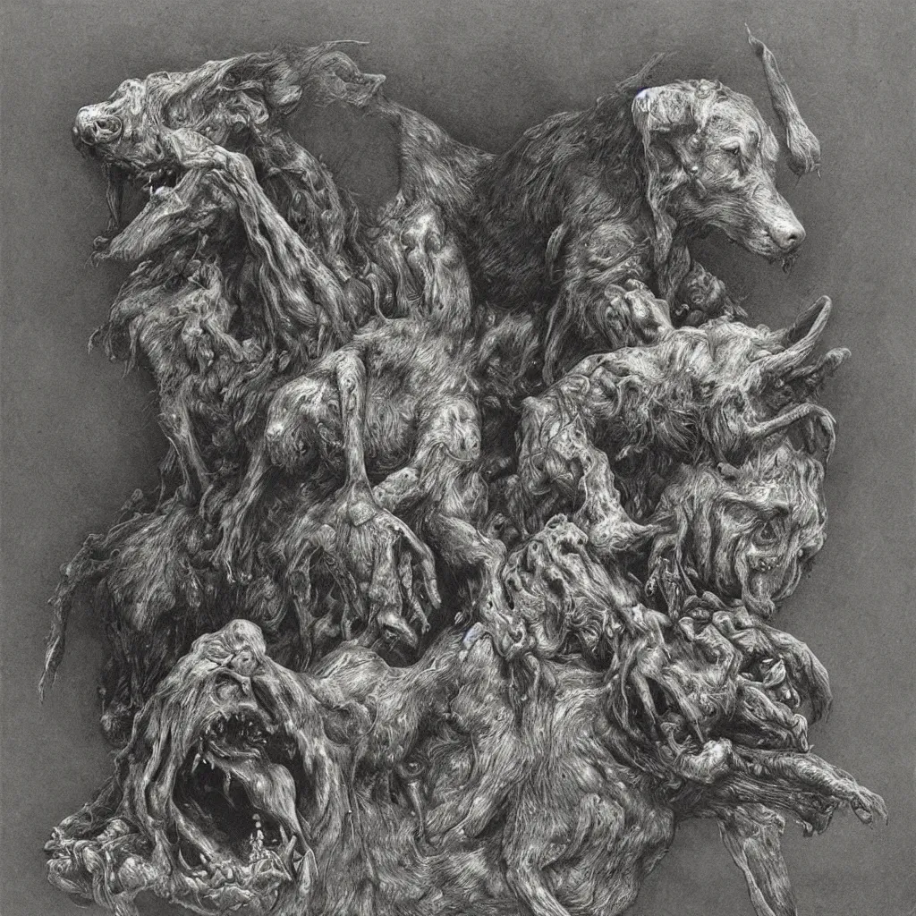 Image similar to demonic dog, necromorph, zdislaw beksinski