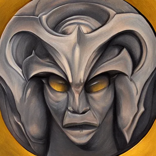 Prompt: polished rectangular round edged stone with demon wings and a barely visible demon face, oil painting, detailed