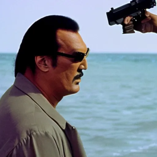 Image similar to steven seagal starring in miami vice, realistic stills from the tv series, gritty drama by michael mann