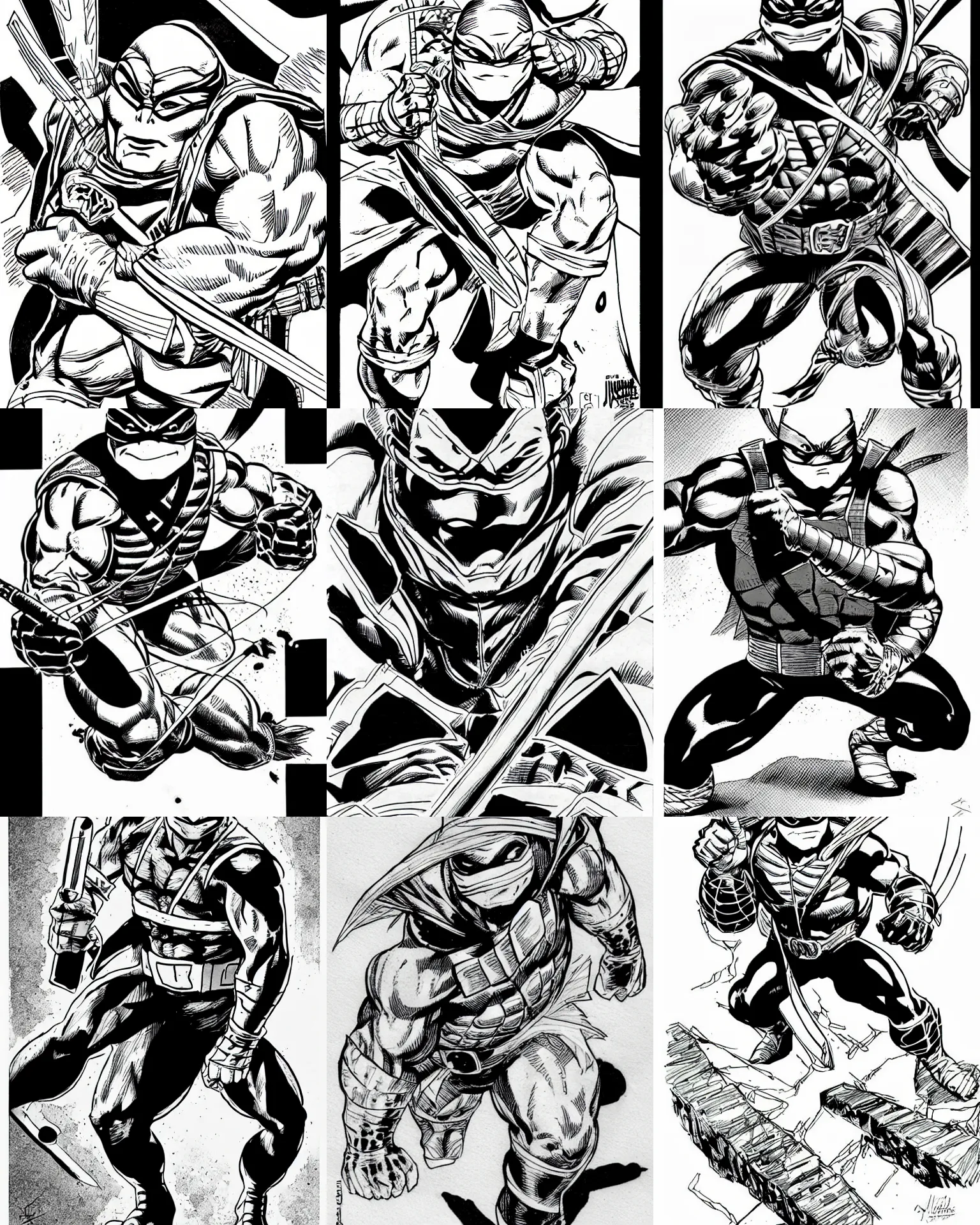 Prompt: ninja turtle!!! jim lee!!! medium shot!! flat ink sketch by jim lee close up in the style of jim lee, x - men superhero comic book ninja turtle animal by jim lee