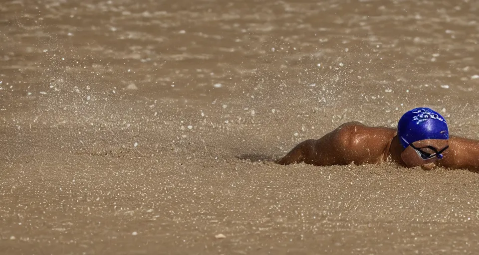 Image similar to olympic swimming in sand instead of water, motion blur