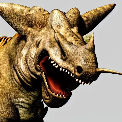 Prompt: face of a triceratops dinosaur tiger hybrid