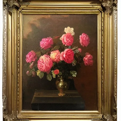 Image similar to dutch golden age painting of a wall of roses