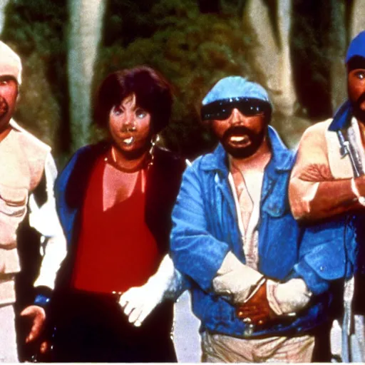 Prompt: film still of the 1984 tv show with the description 'When you cannot hire the A-Team, then your only hope is to settle for the B-Team'