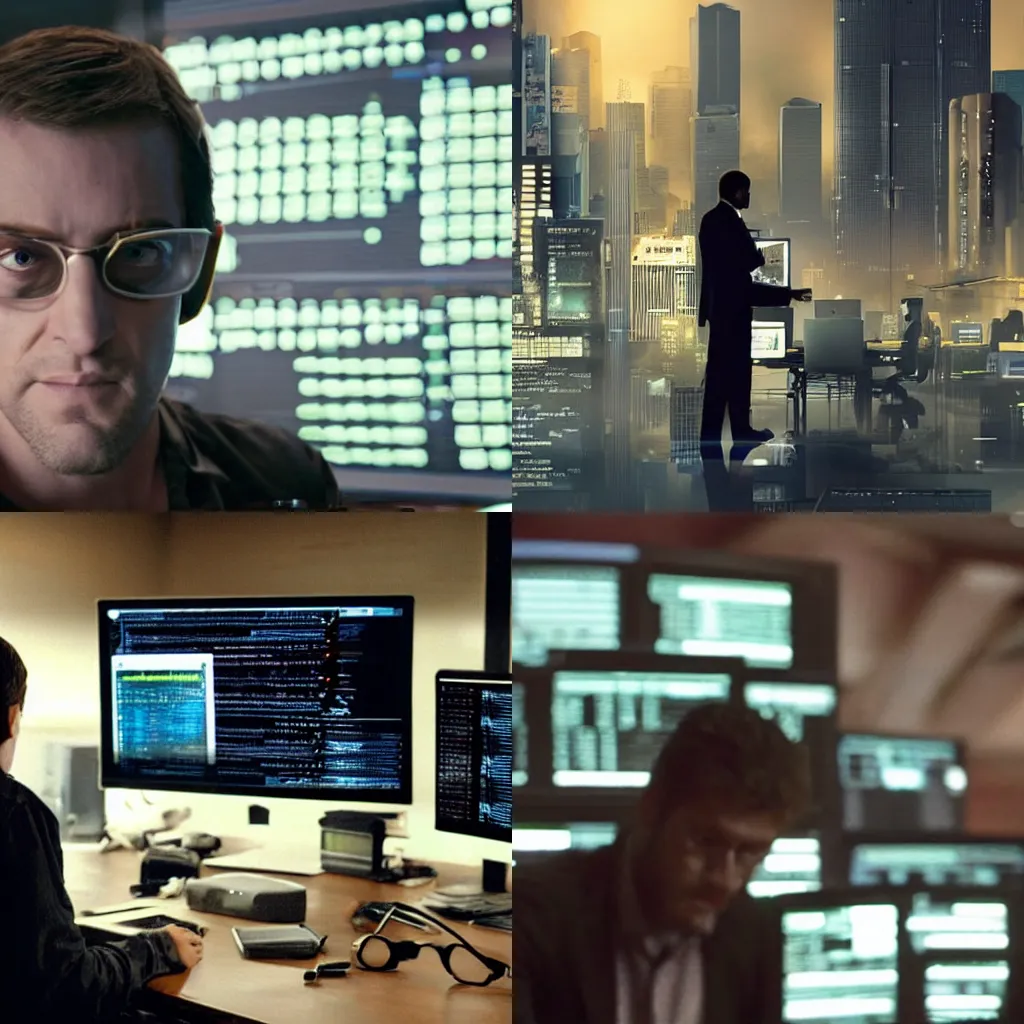 Prompt: A hacking scene in a crime movie, enhance, enhance, ENHANCE