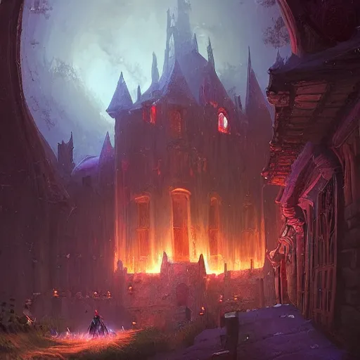 Image similar to ultra realistic refined mistical painting trending on artstation of medivh from world of warcraft at his castle by greg rutkowski