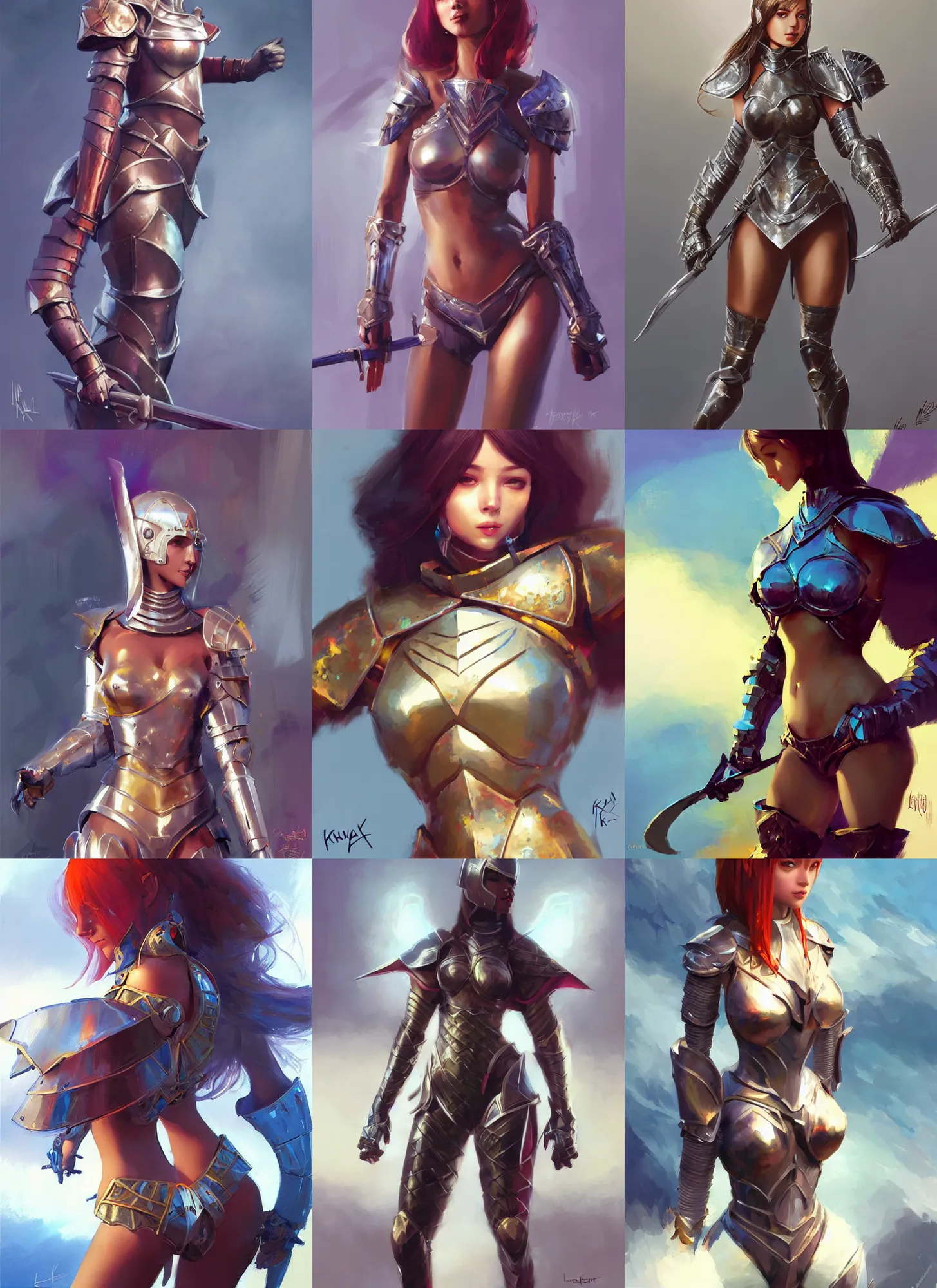 Prompt: bikini armor female knight, elegant, vibrant, fantasy, medieval, smooth, by ilya kuvshinov, craig mullins, artgerm