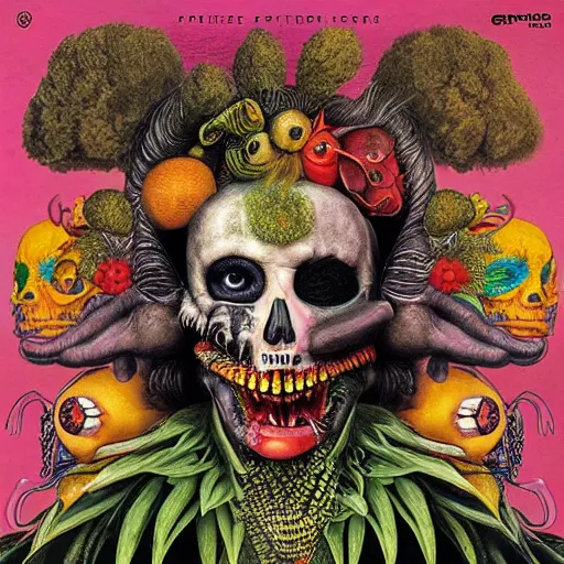 Image similar to punk cd cover, spiral, psychedelic, giuseppe arcimboldo