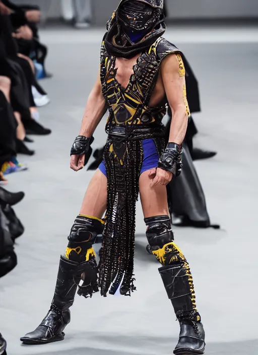 Image similar to hyperrealistic and heavy detailed balenciaga runway show of mortal kombat, leica sl 2 5 0 mm, vivid color, high quality, high textured, real life