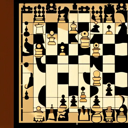 Prompt: 2d diagram of a complicated chess puzzle by Otto Blathy