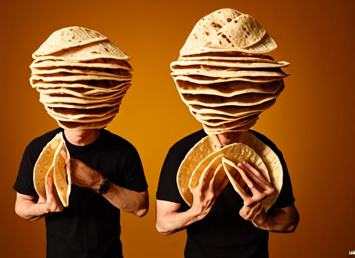 Prompt: two men made out of tortillas, their whole body is a tortilla, holding microphones, by kan liu and loish, high resolution, fantasy coloring, intricate, artstation, smooth, sharp focus