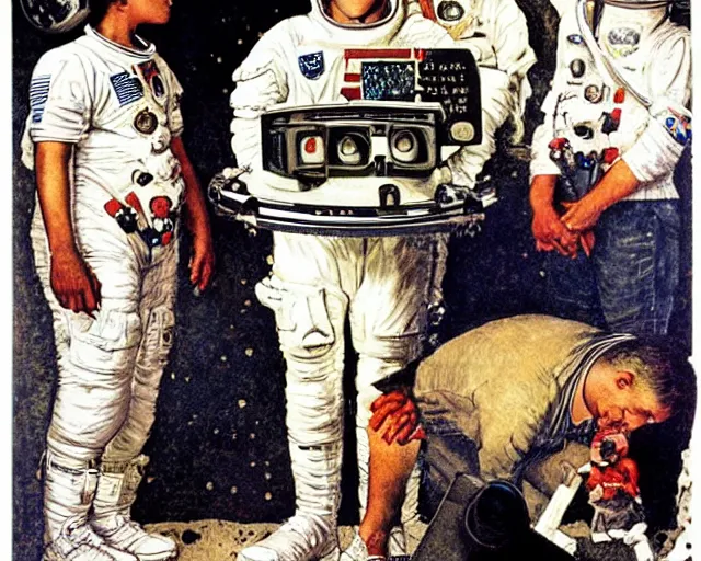 Prompt: apollo moon landing by norman rockwell