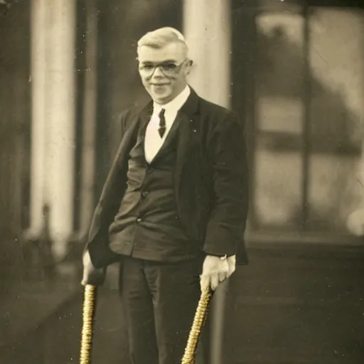 Image similar to a rutgers university president holding a golden cane and looking wistfully into the distance, 1 9 2 2