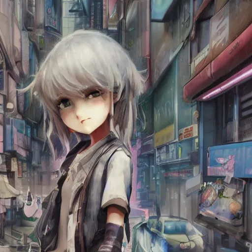 Image similar to dynamic composition, motion, ultra-detailed, incredibly detailed, a lot of details, amazing fine details and brush strokes, colorful and grayish palette, smooth, HD semirealistic anime CG concept art digital painting, watercolor oil painting of Clean and detailed post-cyberpunk sci-fi close-up schoolgirl in asian city in style of cytus and deemo, blue flame, relaxing, calm and mysterious vibes,, by a Chinese artist at ArtStation, by Huang Guangjian, Fenghua Zhong, Ruan Jia, Xin Jin and Wei Chang. Realistic artwork of a Chinese videogame, gradients, gentle an harmonic grayish colors. set in half-life 2, Matrix, GITS, Blade Runner, Neotokyo Source, Syndicate(2012), dynamic composition, beautiful with eerie vibes, very inspirational, very stylish, with gradients, surrealistic, dystopia, postapocalyptic vibes, depth of field, mist, rich cinematic atmosphere, perfect digital art, mystical journey in strange world