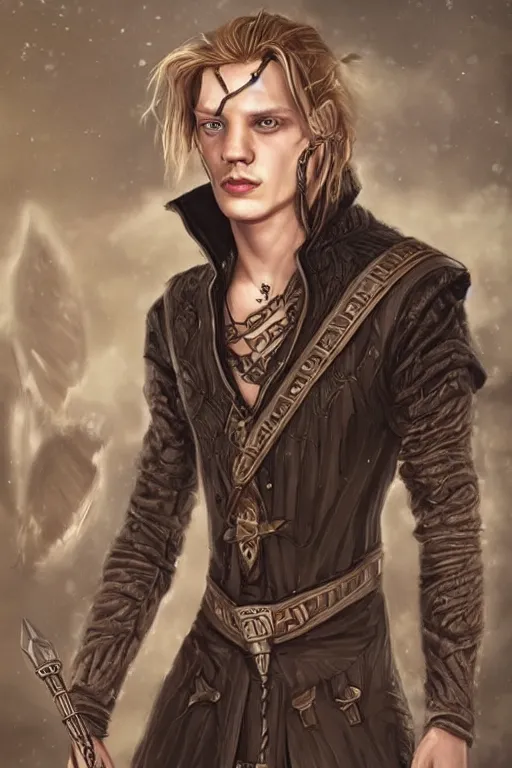 Prompt: jamie campbell bower portrait as a dnd character fantasy art.